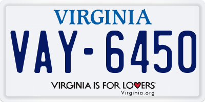 VA license plate VAY6450