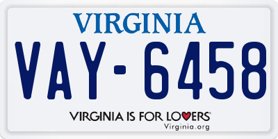 VA license plate VAY6458