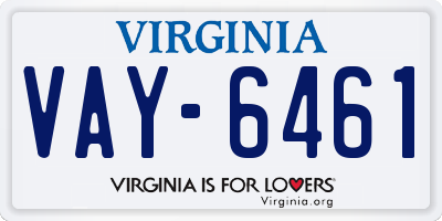 VA license plate VAY6461