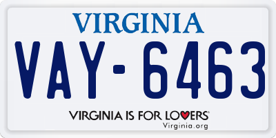 VA license plate VAY6463