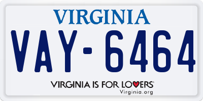 VA license plate VAY6464