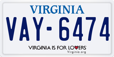 VA license plate VAY6474