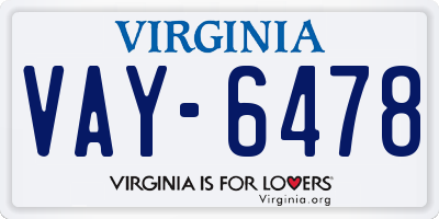 VA license plate VAY6478