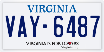 VA license plate VAY6487