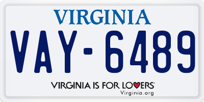 VA license plate VAY6489