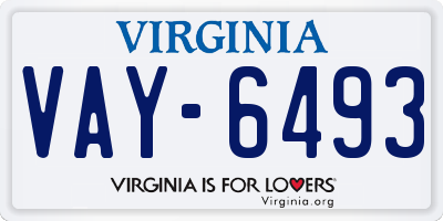 VA license plate VAY6493