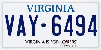 VA license plate VAY6494
