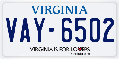 VA license plate VAY6502