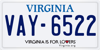 VA license plate VAY6522
