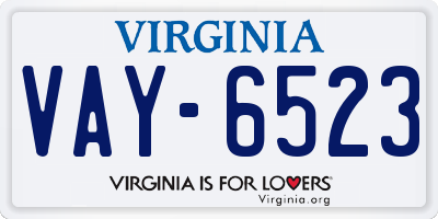 VA license plate VAY6523