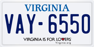 VA license plate VAY6550