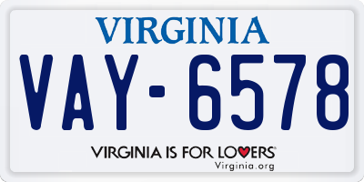 VA license plate VAY6578