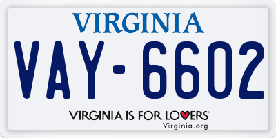 VA license plate VAY6602