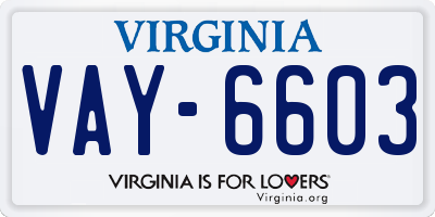 VA license plate VAY6603