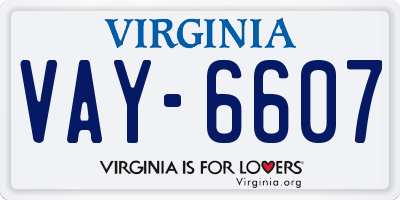 VA license plate VAY6607