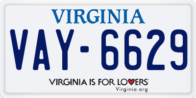VA license plate VAY6629