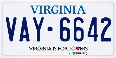 VA license plate VAY6642