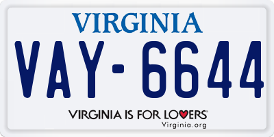 VA license plate VAY6644