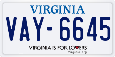 VA license plate VAY6645