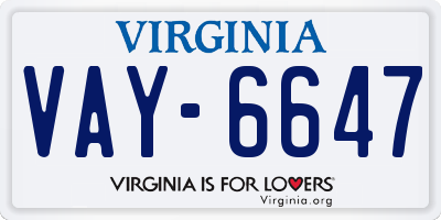 VA license plate VAY6647