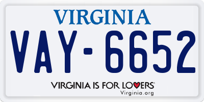 VA license plate VAY6652