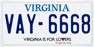 VA license plate VAY6668