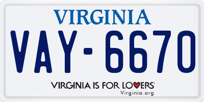 VA license plate VAY6670