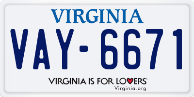 VA license plate VAY6671
