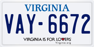 VA license plate VAY6672