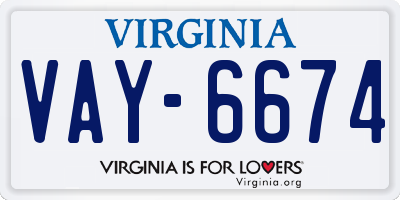 VA license plate VAY6674