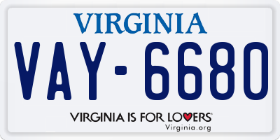 VA license plate VAY6680