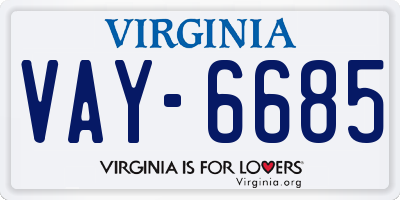 VA license plate VAY6685