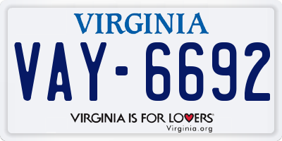 VA license plate VAY6692