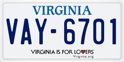 VA license plate VAY6701