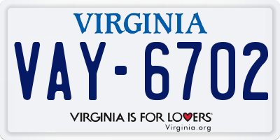 VA license plate VAY6702