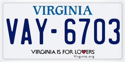 VA license plate VAY6703