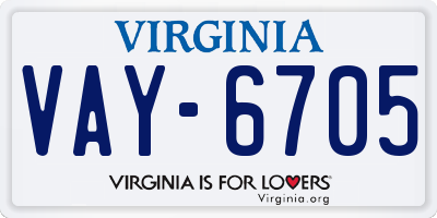VA license plate VAY6705