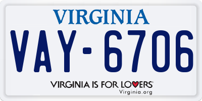 VA license plate VAY6706