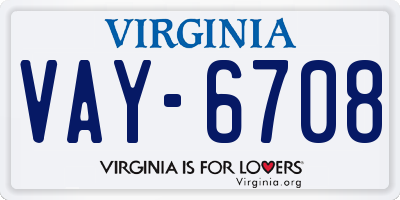 VA license plate VAY6708