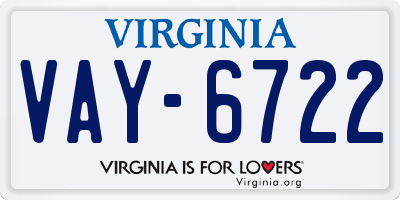VA license plate VAY6722