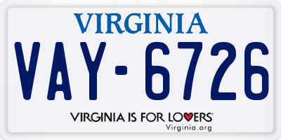 VA license plate VAY6726