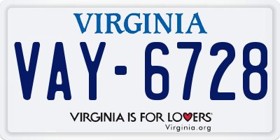 VA license plate VAY6728