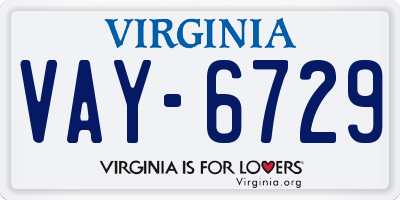VA license plate VAY6729