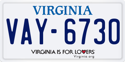 VA license plate VAY6730
