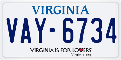 VA license plate VAY6734