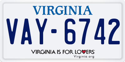 VA license plate VAY6742