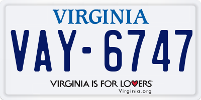 VA license plate VAY6747
