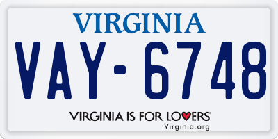 VA license plate VAY6748