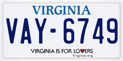 VA license plate VAY6749
