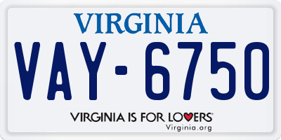 VA license plate VAY6750